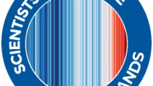 Logo Scientists for Future with warming stripes