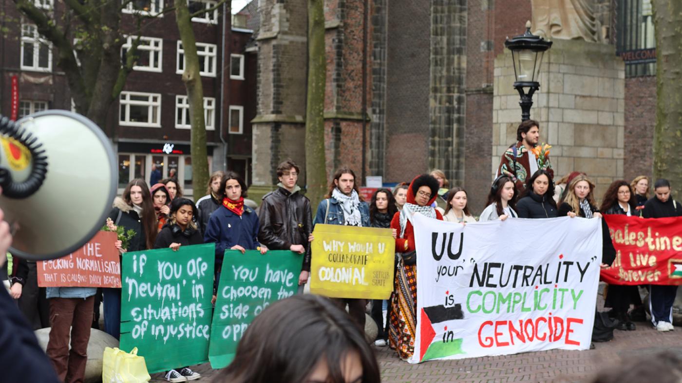 Pro-Palestina demonstratie tijdens DIES 24. foto DUB Irem Zoodsma