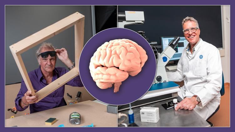 Hersenwetenschappers Albert Postma en Jeroen Pasterkamp. Foto: Ivar Pel