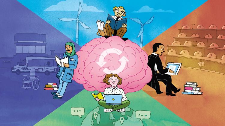 De universiteit en haar onderwijs voor professionals. Illustratie: Ivana Smudja