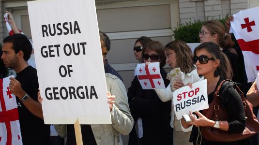 A protest in London against Russia's invasion of Georgia in 2008.